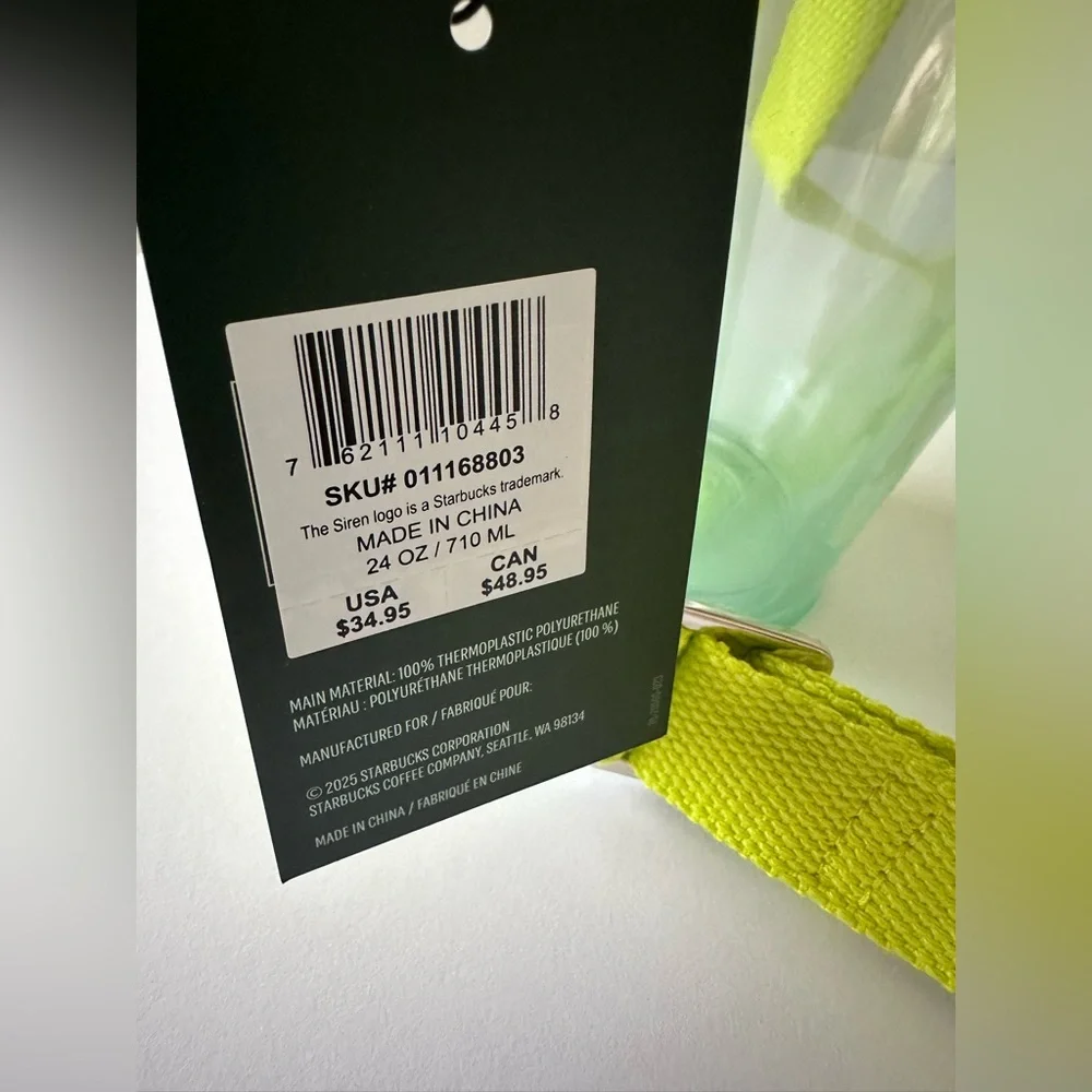 Starbucks Clear Tumbler with Neon Yellow Lid‎ and Strap